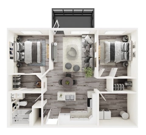 Floor plan for 2 beds, 1 bath, 827 sqft